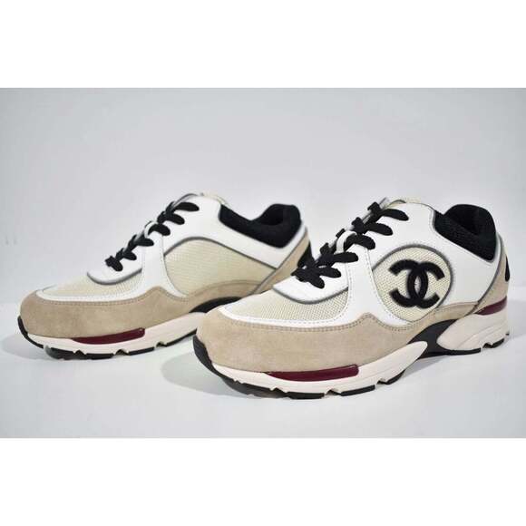 Chanel 22S White Ivory Beige Black CC Logo Tie Flat Runner Trainer Sneaker 41 - Picture 8 of 11